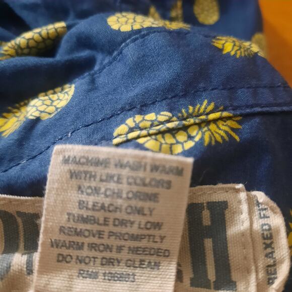 Duluth Trading Mens Relaxed Fit Navy & Pineapple Pattern Short Sleeve Shirt 2XL - Picture 5 of 6